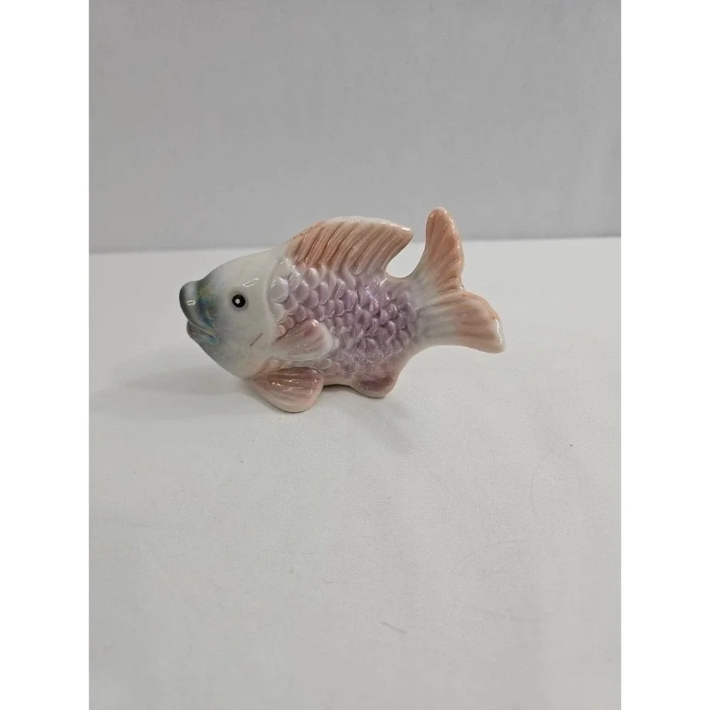 Vintage Iridescent Happy Fish Figurine Mid Century Ceramic Lusterware Decor EUC